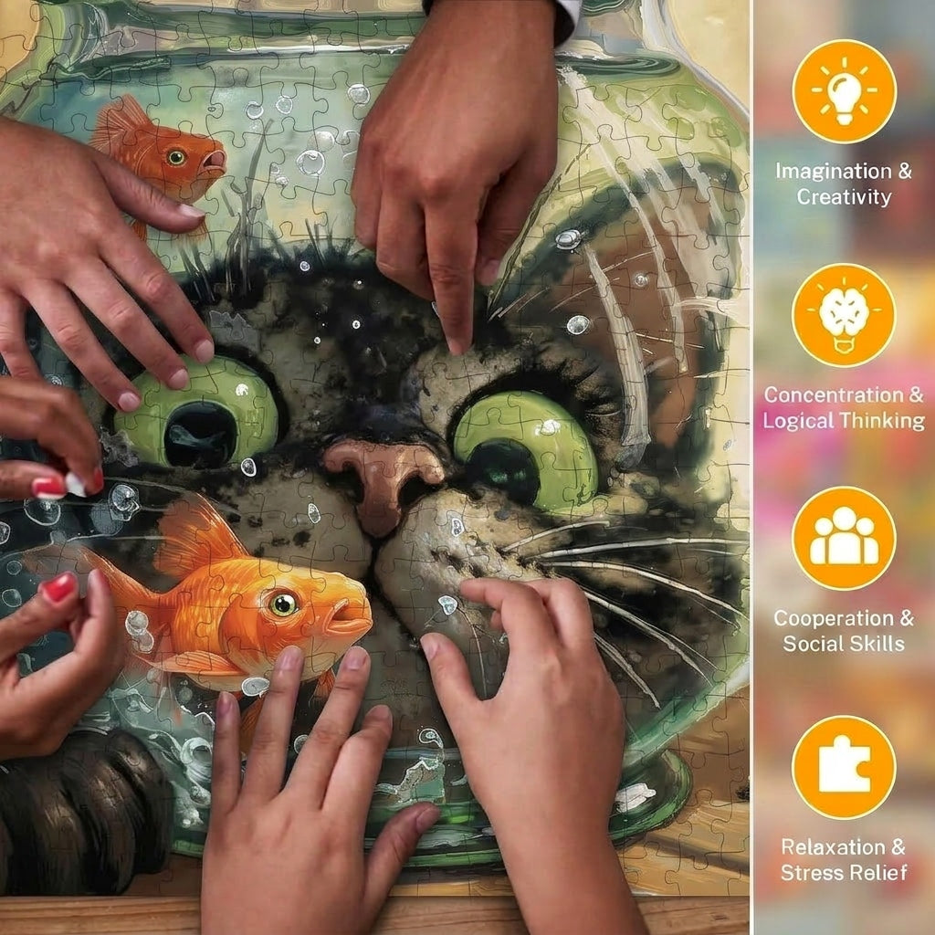 Cat play with fish Puzzle 500 Pieces