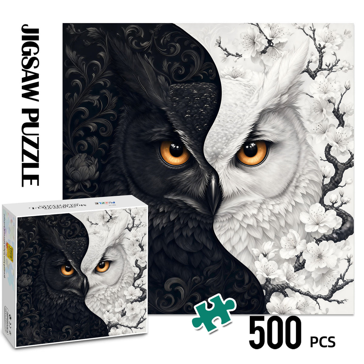 Black and White Owl Puzzle 500 Pieces
