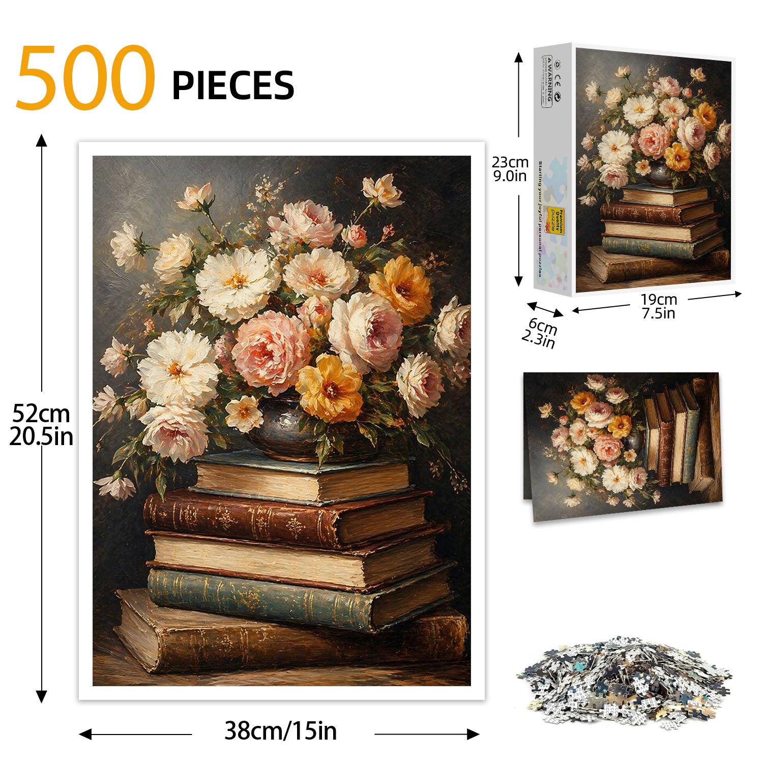 Classic Still Life with Books and Flowers Puzzle 500 Pieces