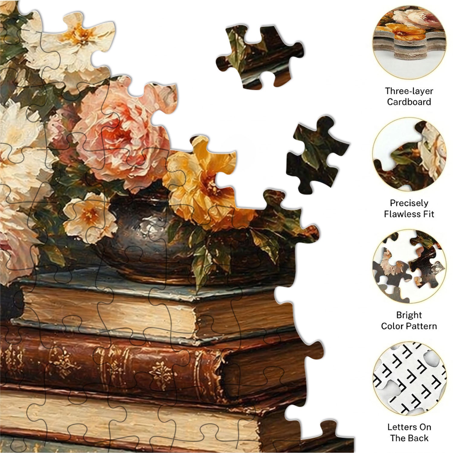 Classic Still Life with Books and Flowers Puzzle 500 Pieces